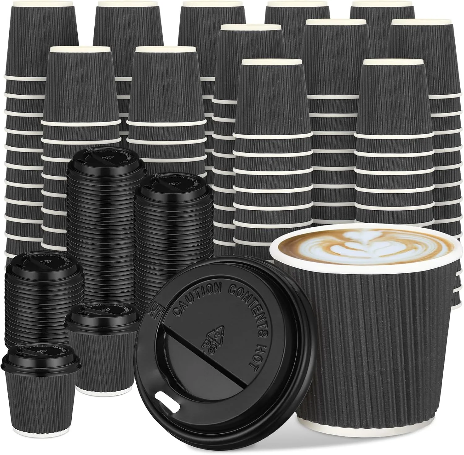 Green Uiifan 100 Set 4oz Disposable Espresso Cups with Lids Ripple Corrugated Paper Disposable Coffee Insulated Hot Ripple Cups for hot Chocolate Tea and Cocoa Drinks Gray Trendy