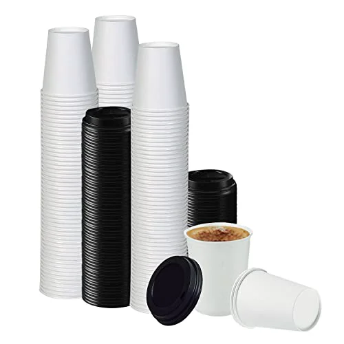 Verified White Disposable Paper Coffee Cups with Lids 50 Count Casual