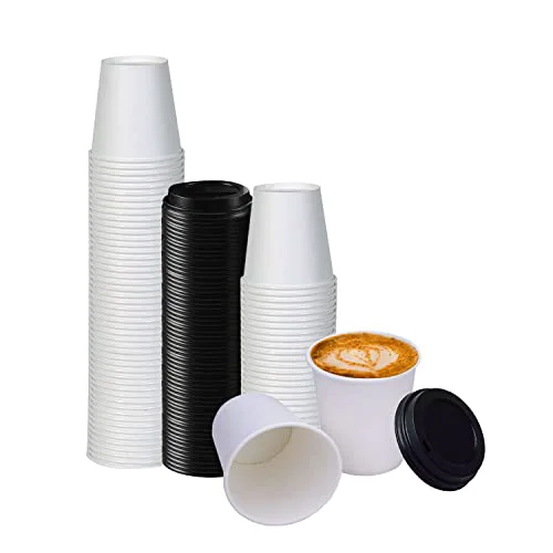 Effective White Disposable Paper Coffee Cups with Lids 25 Count High-End