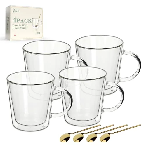 Trusted 12oz Double Wall Glass Coffee Mugs 4 Count Casual