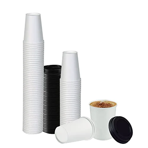 Exceptional White Disposable Paper Coffee Cups with Lids 25 Count Original