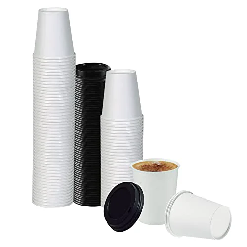 Recyclable White Disposable Paper Coffee Cups with Lids 25 Count Stylish