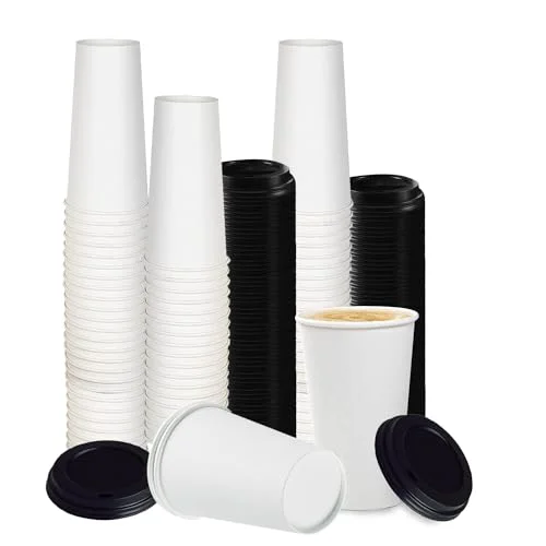 Trusted White Disposable Paper Coffee Cups with Lids 50 Count High-Performance