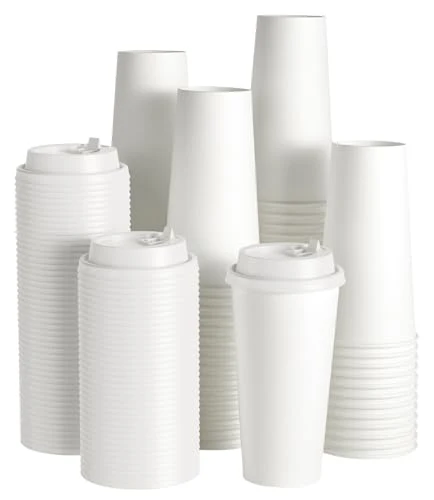 Secure 100 Pack 20 oz Disposable Paper Coffee Cups with Lids 100 Count Elegant