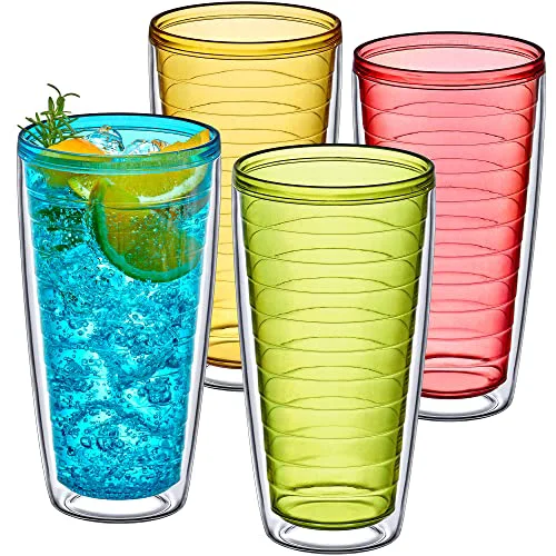 Original Design Alaska - 24-Ounce Insulated Tumblers Set of 4 Double-Wall Drinking Glasses Mixed-Color Reusable Cups BPA- Shatter-Proof Dishwasher-Safe 4 Count Modern