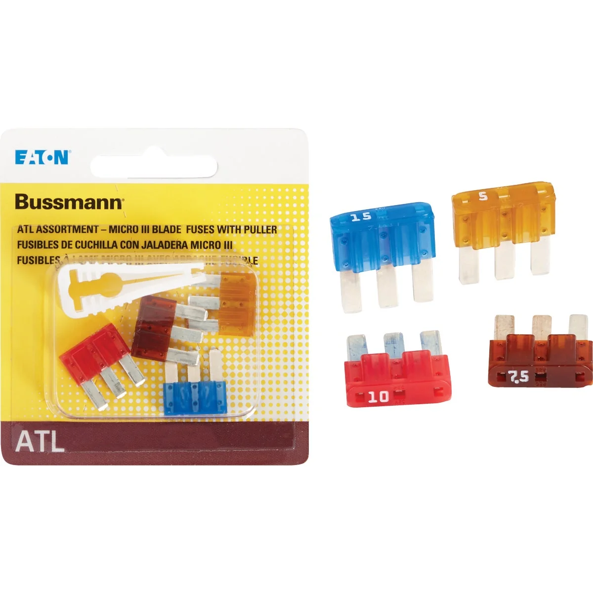 Selected Bussmann ATL Micro III Fuse Assortment with Fuse Puller 4-Piece Detailed