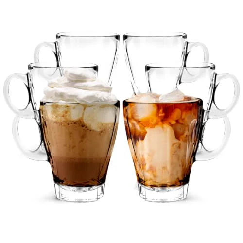 Refined Large Clear Glass Coffee Mugs with Handles 6 Count Verified
