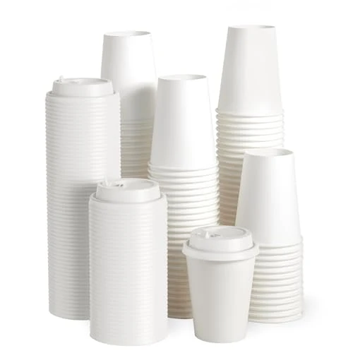 Detailed 100 Pack 12 oz Disposable Paper Coffee Cups with Lids 100 Count Smooth