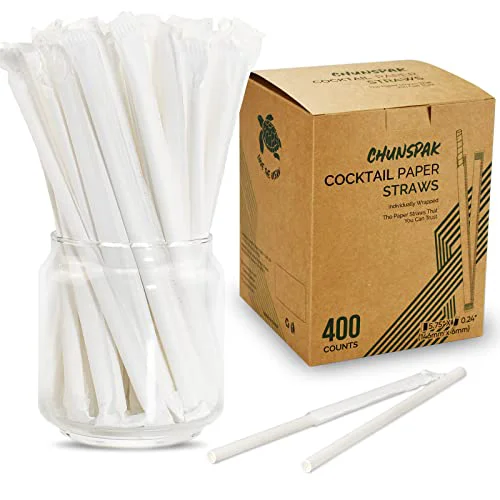 Artisan 400 Pack Compostable Short Paper Straws Individually Wrapped 400 Count Elegant