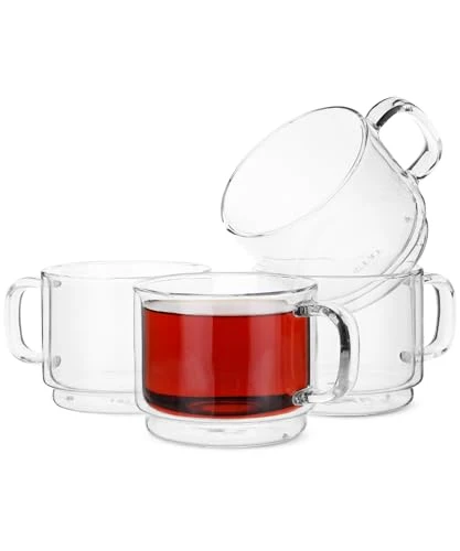 Outstanding BTaT Double Walled Stackable Glass Coffee Mugs 4 Count Effective