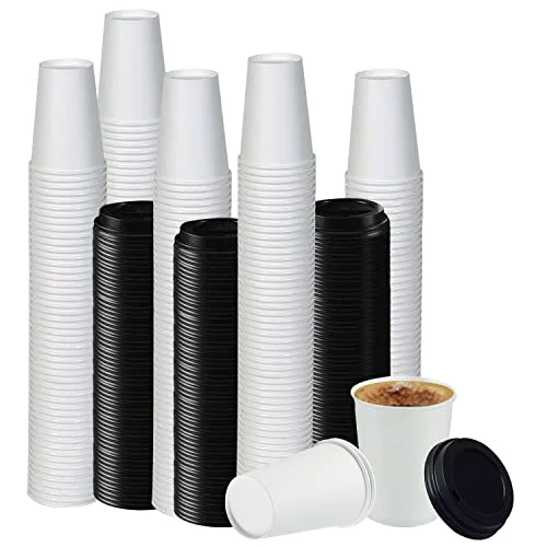 Reliable White Disposable Paper Coffee Cups with Lids 100 Count Long-Lasting