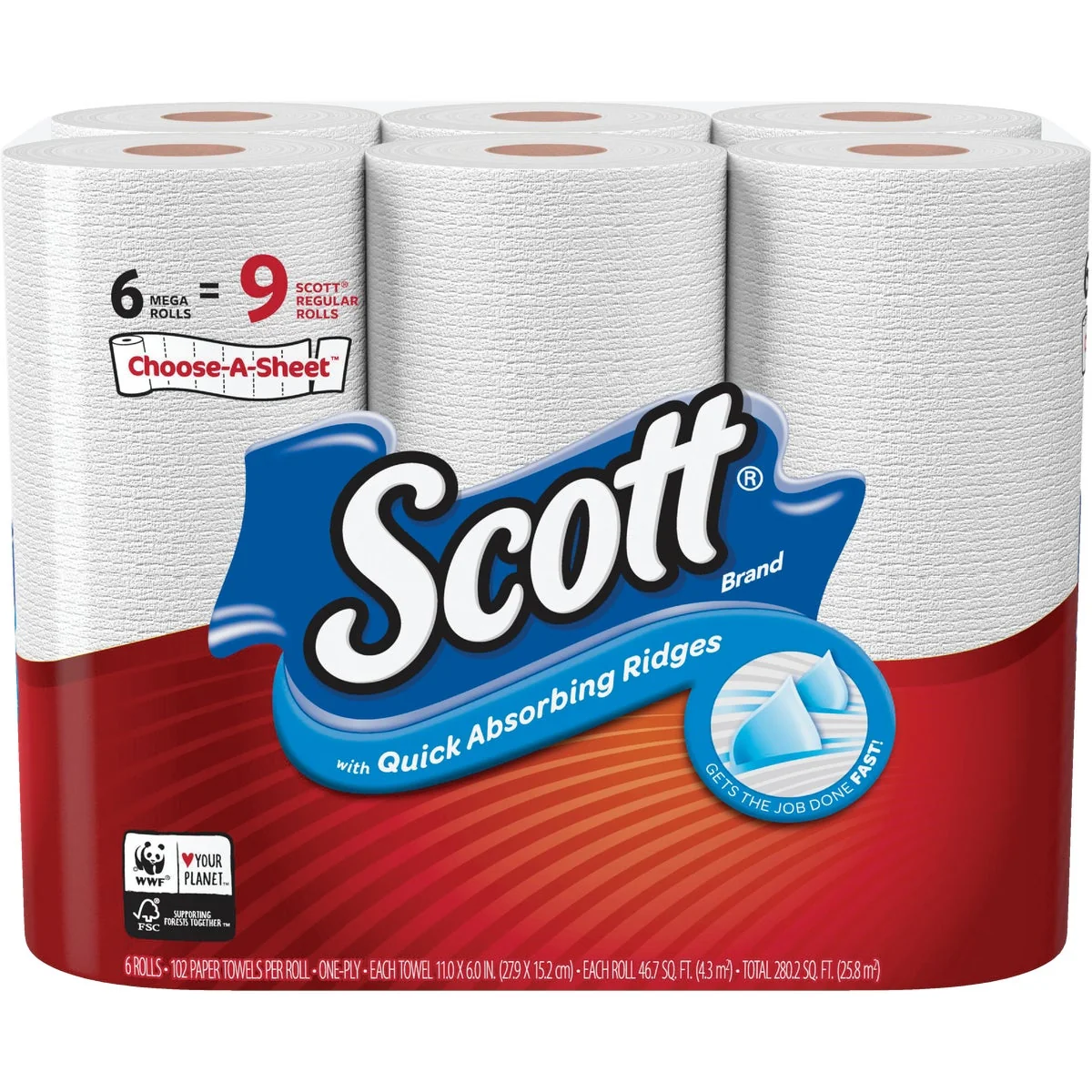 First-Class Scott Choose-A-Sheet Paper Towel 6 Mega Roll Powerful