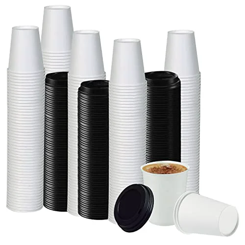 High-Performance White Disposable Paper Coffee Cups with Lids 100 Count Elegant