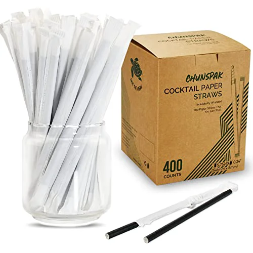 Classic 400 Pack Chunspak 5.75 inch Disposable Black Paper Cocktail Straws 400 Count Efficient