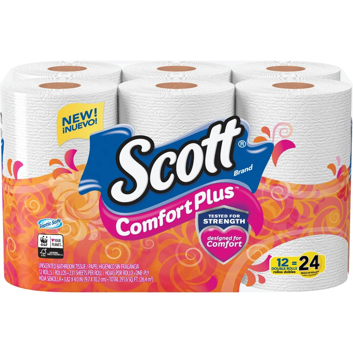 Enhanced Scott Comfort Plus Extra Soft Toilet Paper 12 Double Rolls Exclusive