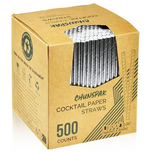 Excellent Chunsapk 5.75 inch Disposable Short Silver Paper Cocktail Straws 500 Count Healthy