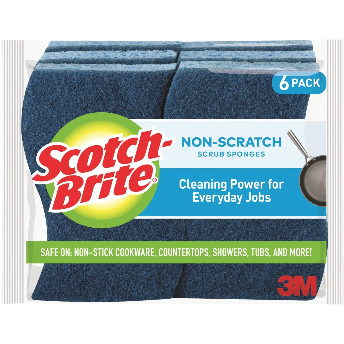 Recyclable 3M Scotch-Brite 4.4 In. x 2.6 In. Blue Scratch Scrub Sponge 6-Count Pure