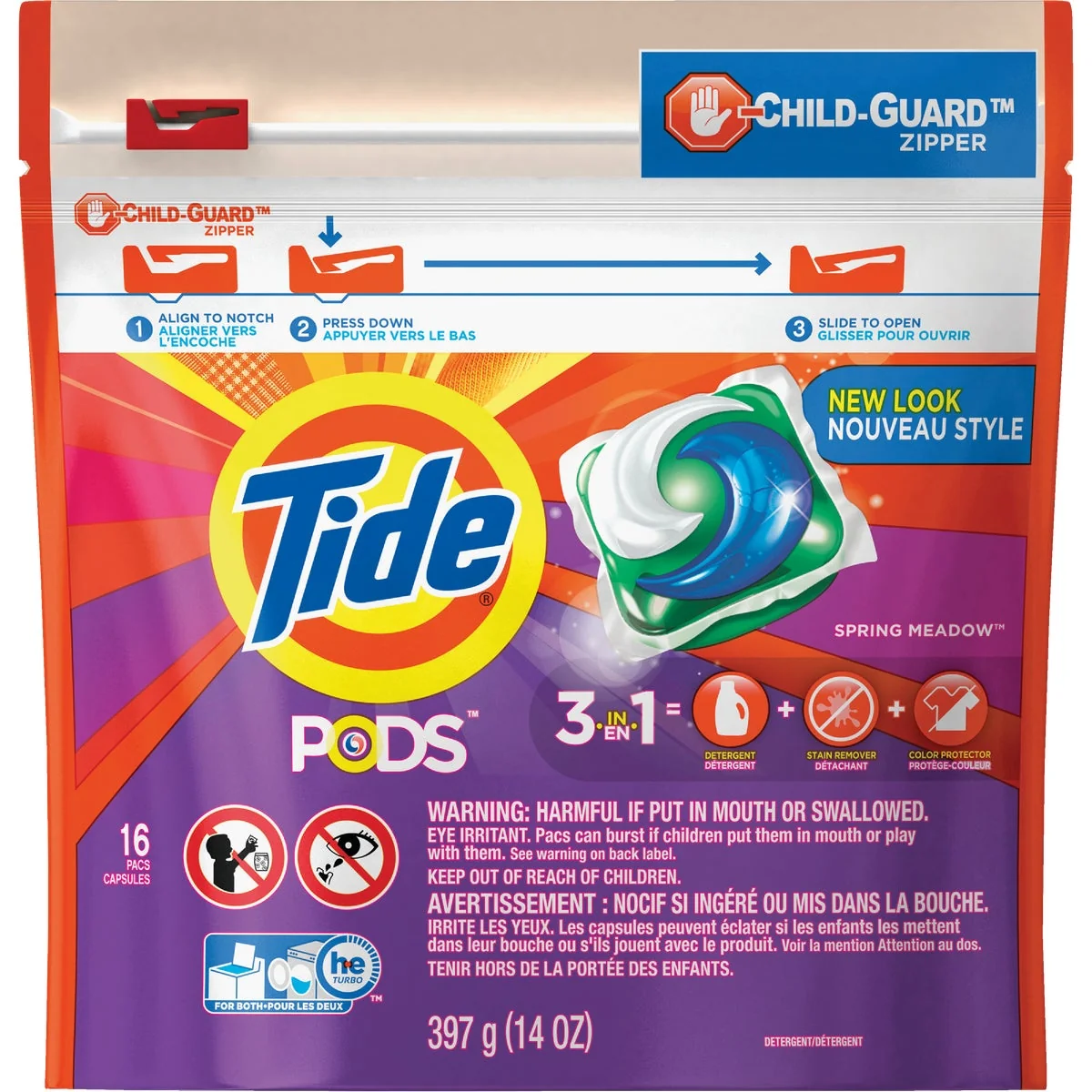 Detailed Tide Pods Spring Meadow Child-Guard Zipper Laundry Detergent 16-Count Crafted
