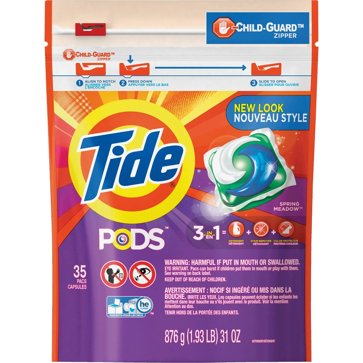 Lightweight Tide Pods Spring Meadow Child-Guard Zipper Laundry Detergent 35-Count First-Class