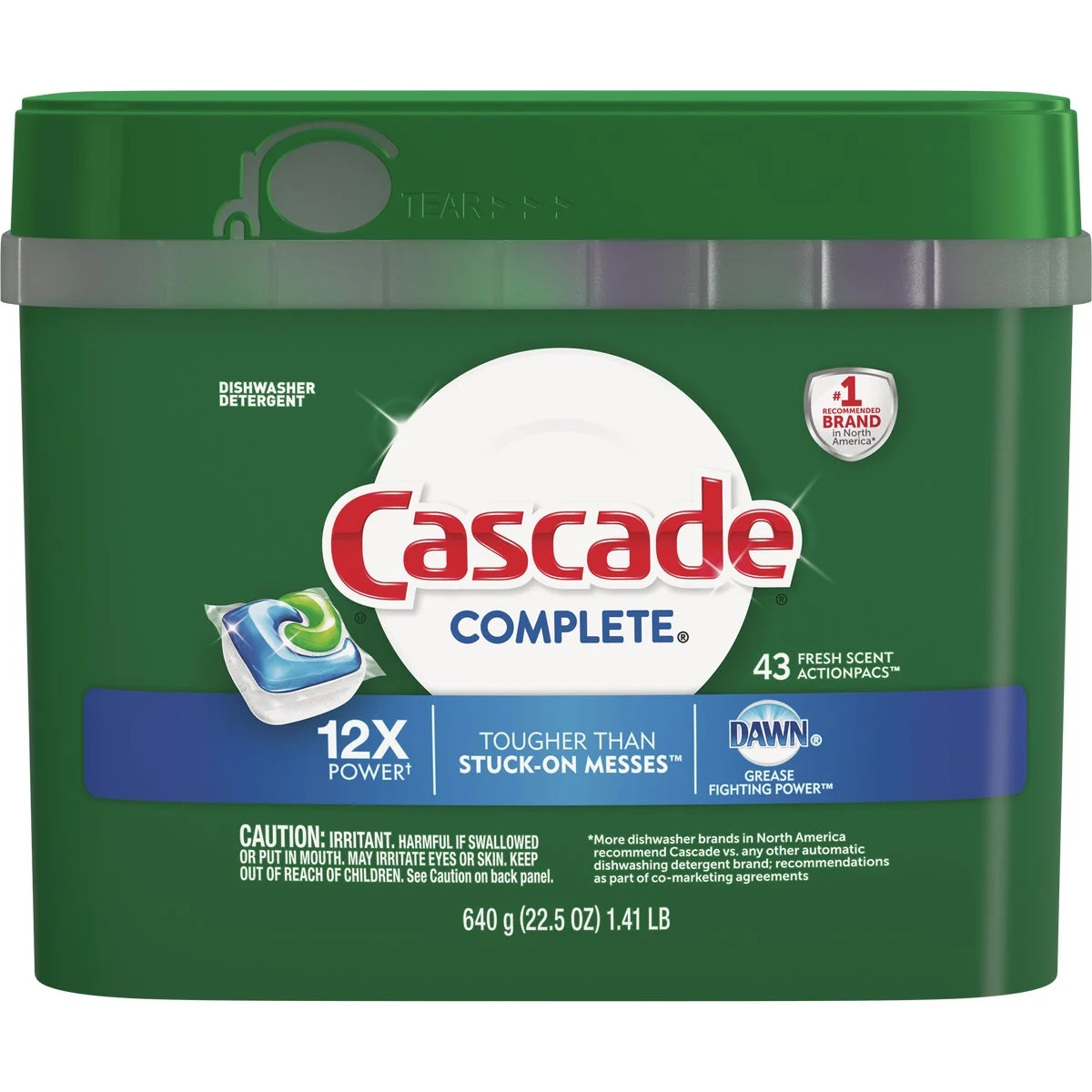 Premium Cascade Complete Fresh Dishwasher Detergent Tabs 43 Count Reusable