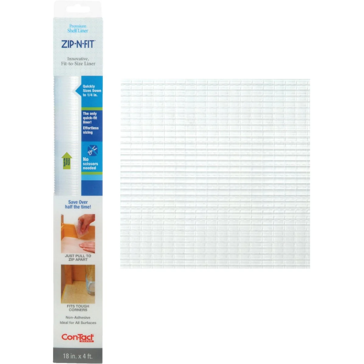 Soft Con-Tact Zip-N-Fit 18 In. x 4 Ft. Clear Non-Adhesive Shelf Liner Fine