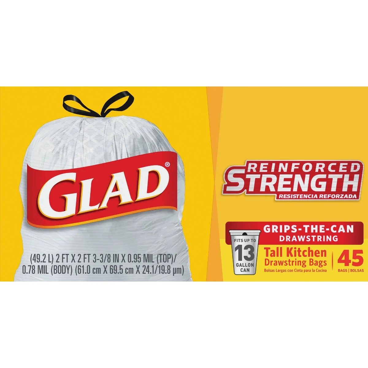 Healthy Glad 13 Gal. Tall Kitchen White Reinforced Strength Trash Bag 45-Count Optimized