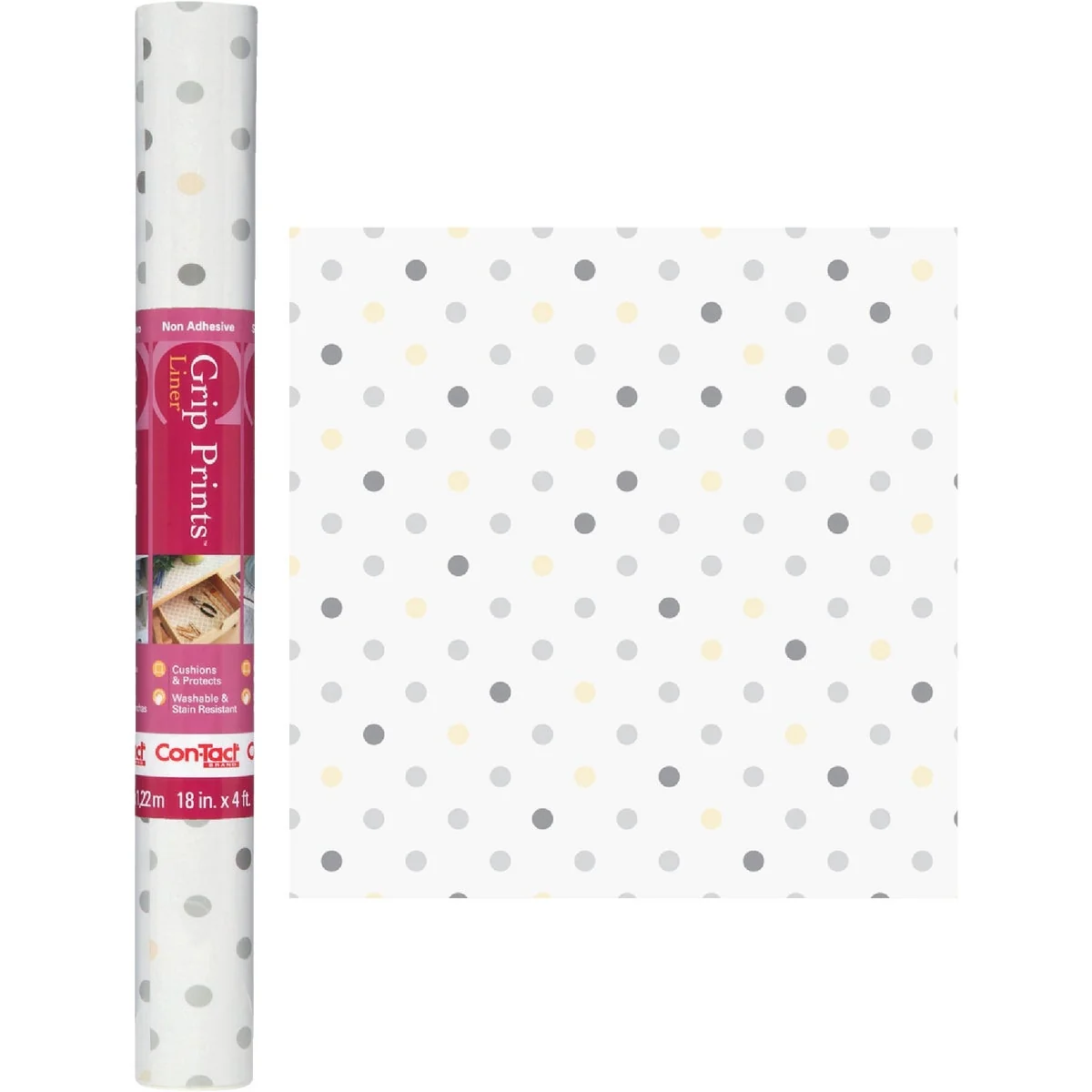 High-Grade Con-Tact Grip Print 18 In. x 4 Ft. Dottie Gray Non-Adhesive Shelf Liner Smart