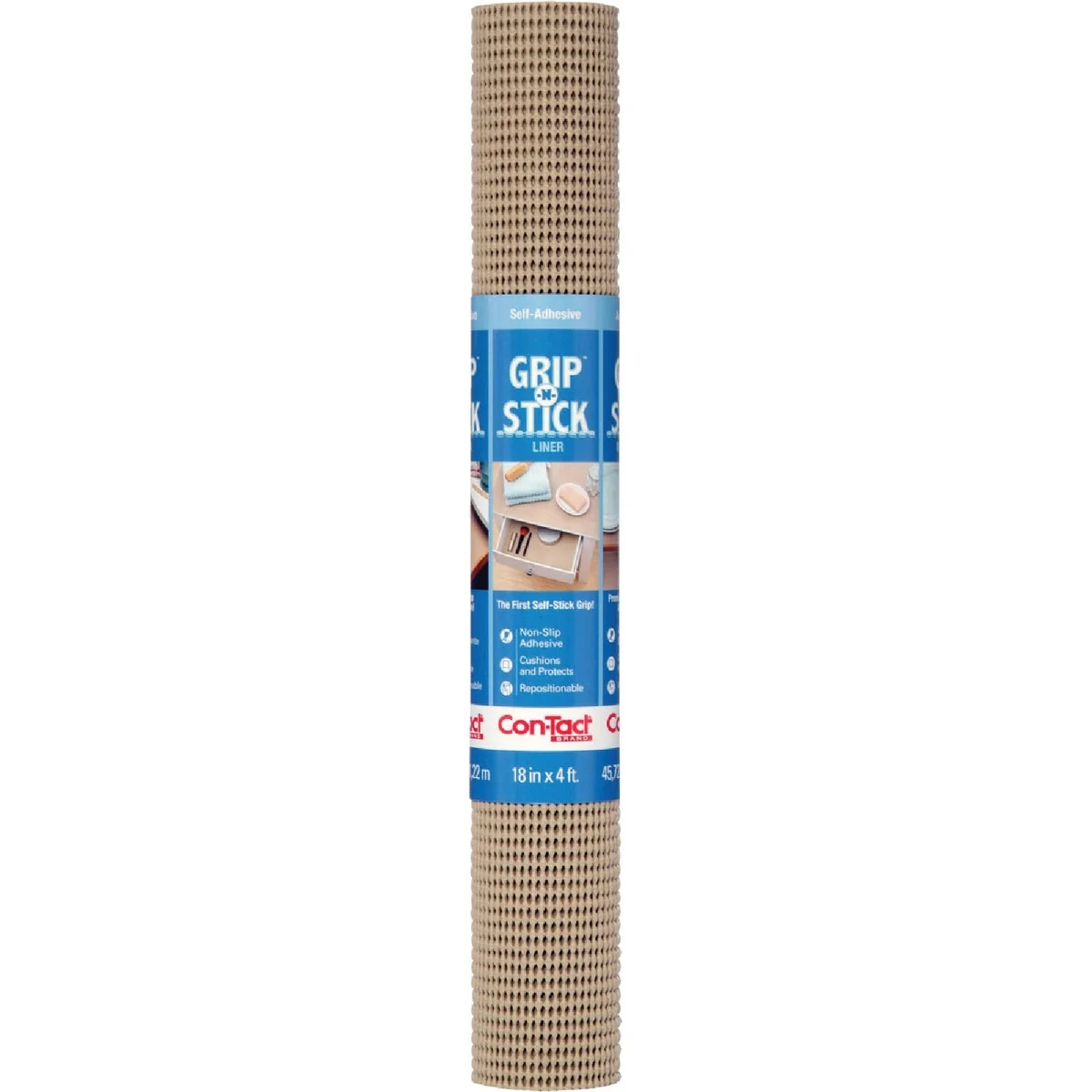 Proven Con-Tact Grip-N-Stick 18 In. x 4 Ft. Taupe Self-Adhesive Shelf Liner Dependable