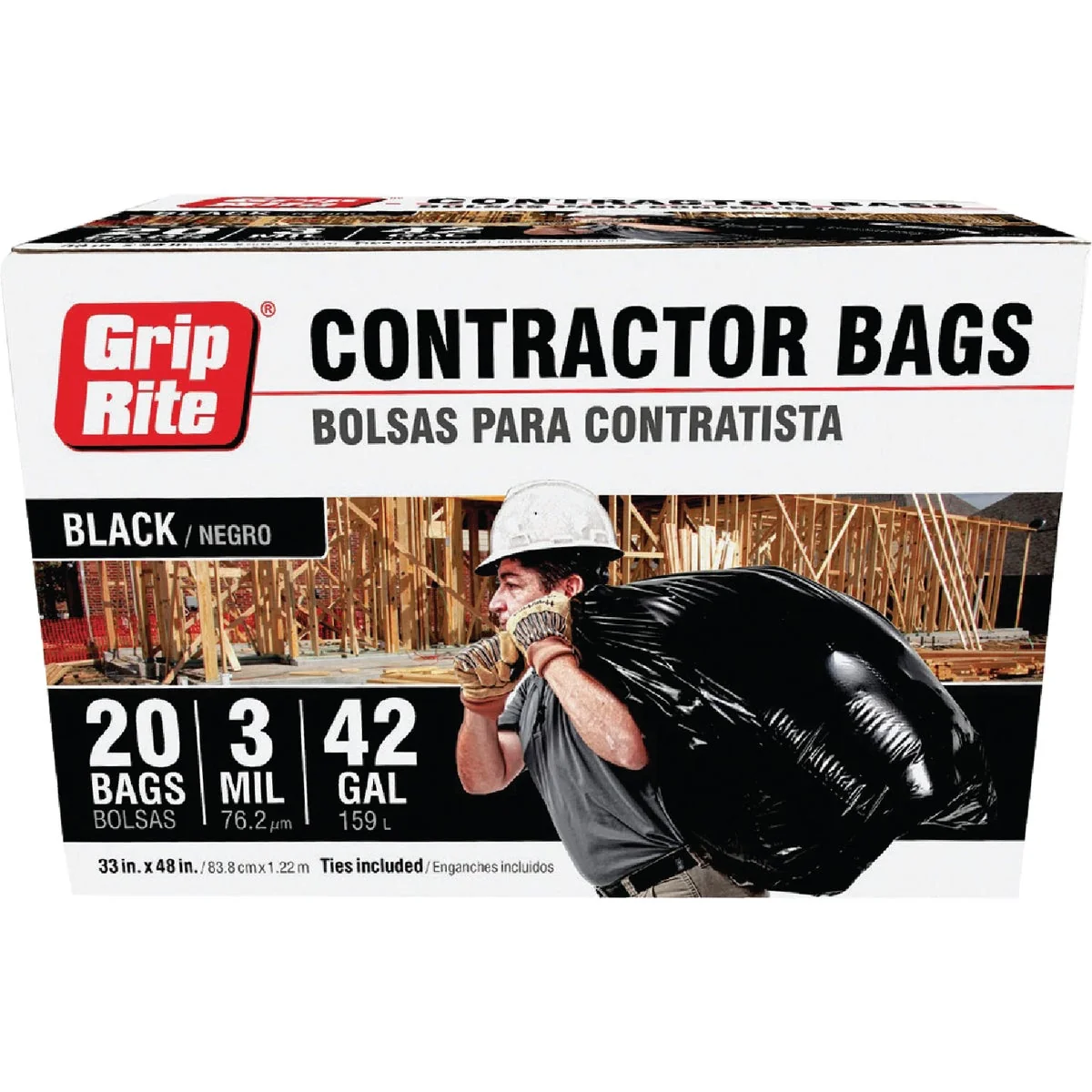 Optimized Grip-Rite 42 Gal. Contractor Black Trash Bag 20-Count Soft