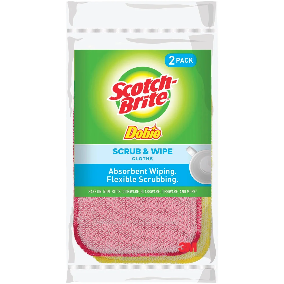 Flexible 3M Scotch-Brite Dobie Scrub Wipe Cloth 2-Count Pure