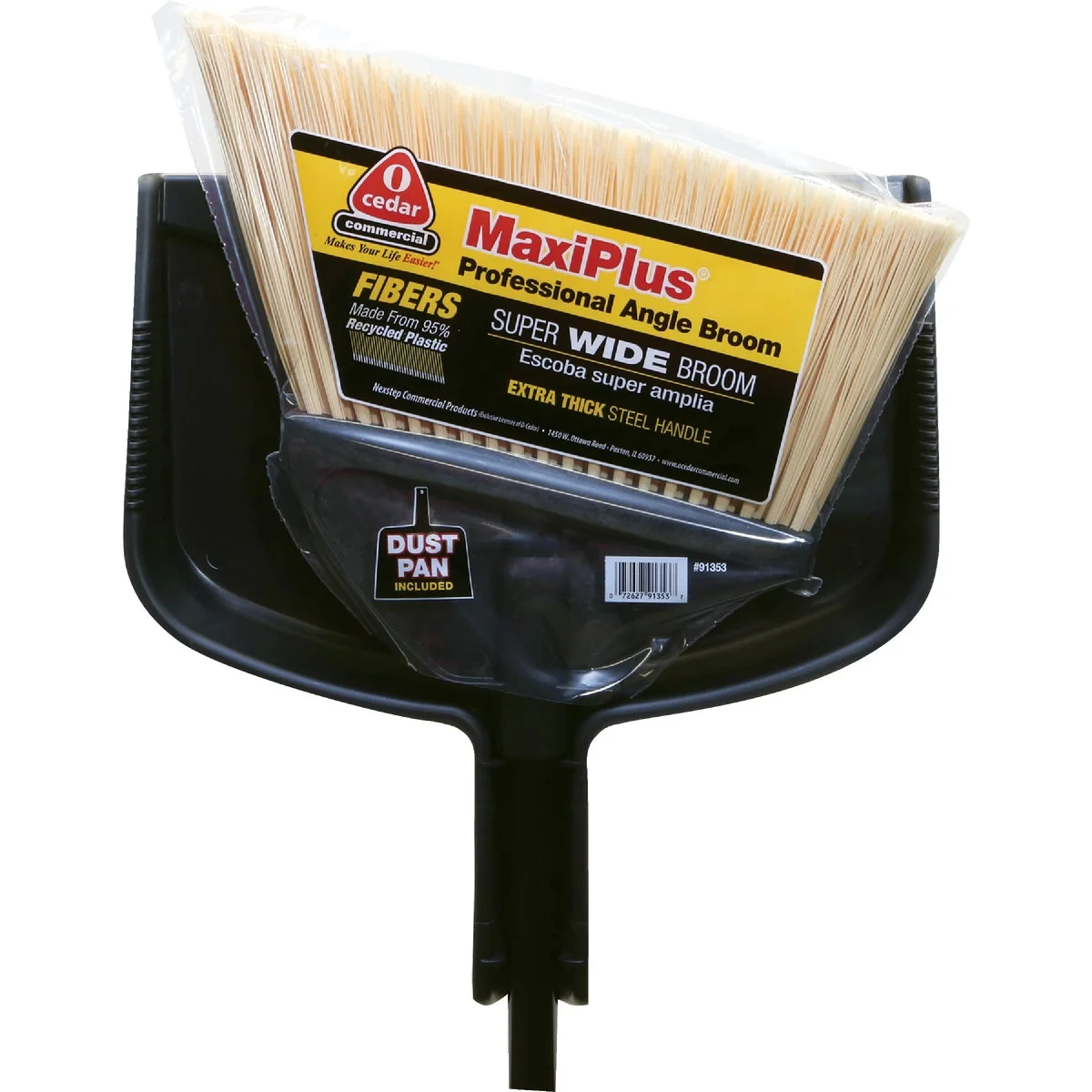 Refined O-Cedar MaxiPlus 14 In. W. x 56 In. L. Steel Handle Angle Household Broom with Dustpan Breathable