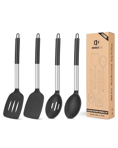 Exceptional Pack of 4 Silicone Cooking Utensils Set 4 Count Detailed