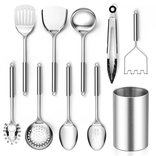 Convenient Stainless Steel Kitchen Cooking Utensils Set 10 Count Stylish