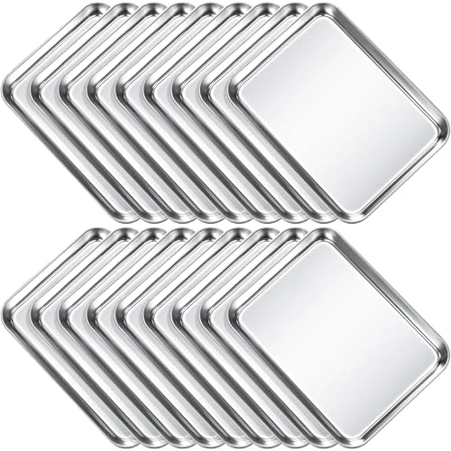 Casual 18 Pcs Baking Sheet Pan Set Stainless Steel Cookie Sheet Small Toaster Oven Pans Tray Barbecue Grill Pan Rectangle Trays Oven zer Bakery Soft