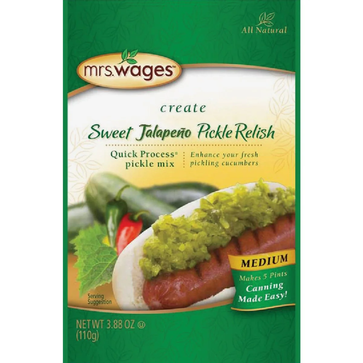 Soft Mrs. Wages Quick Process 4 Oz. Jalapeno Pickle Relish Pickling Mix Secure