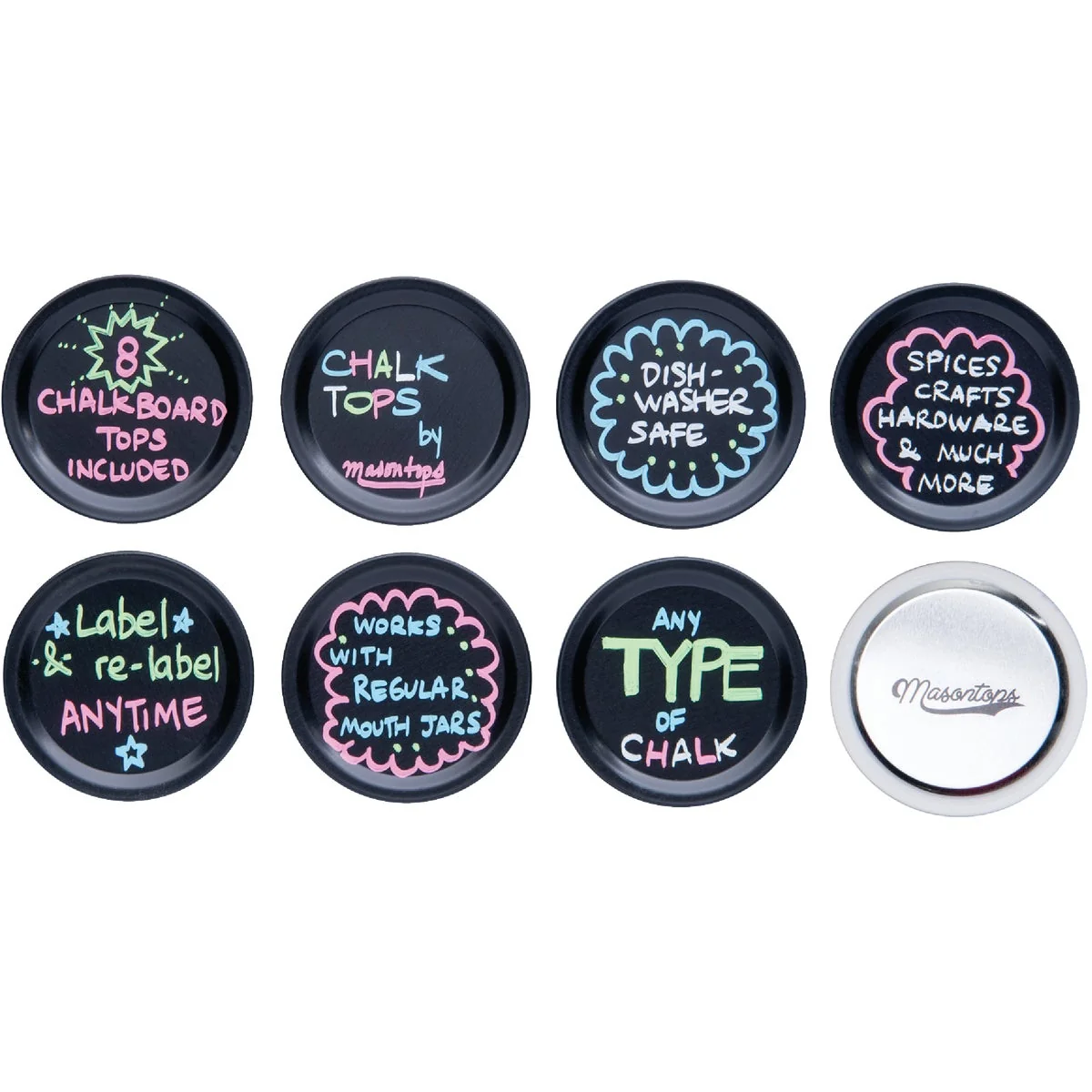 High-Grade Masontops Regular-Mouth Chalk Top Canning Jar Lids 8-Count Lightweight