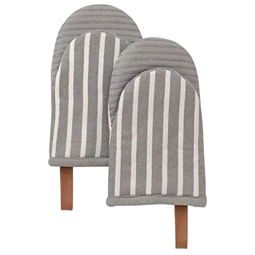 Classic Oven Mitts Striped Gray 2 Count Solid