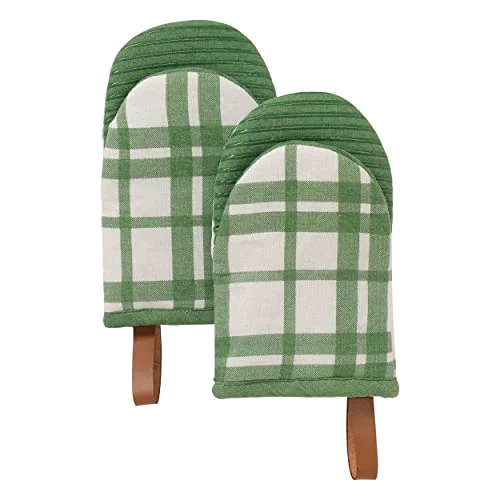 Comfortable Oven Mitts Green Checkered 2 Count User-Friendly