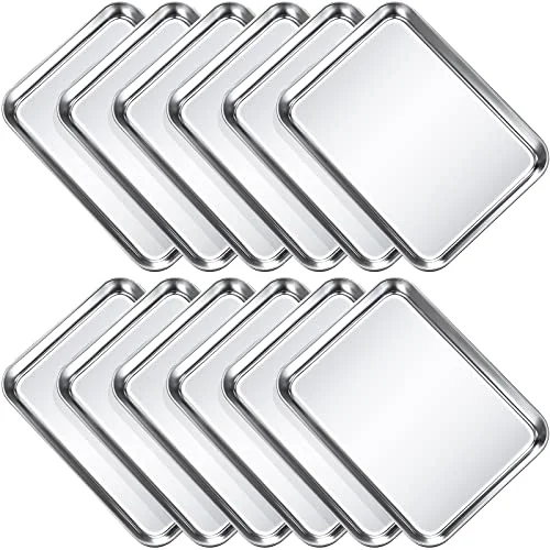 Original Design 12 Pcs Baking Sheet Pan Set Stainless Steel Cookie Sheet Small Toaster Oven Pans Tray Barbecue Grill Pan Rectangle Trays Oven zer Bakery Top-Quality