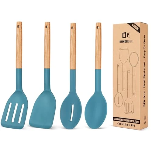 Premium Material Pack of 4 Silicone Cooking Utensils Set 4 Count Detailed
