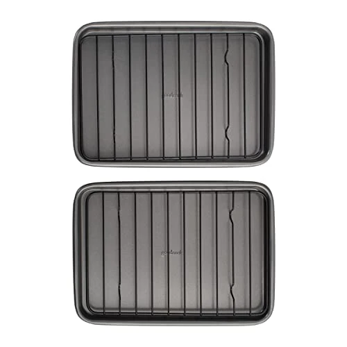 Refined Set of 2 Nonstick Steel 9 x 6 Toaster Oven Mini Baking Sheets with Racks Original