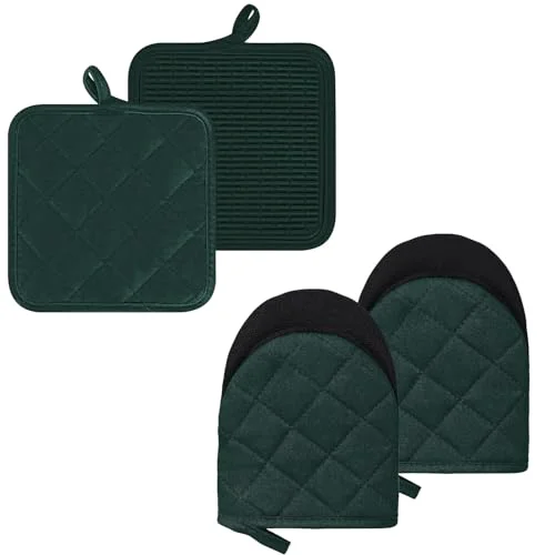Minimalist Oven Mitts and Pot Holders Set 4.2 Count Solid