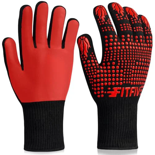 Fine Crafted BBQ Gloves 1472°F Heat Resistant with Silicone Grip Oven Mitts 2 Count Genuine
