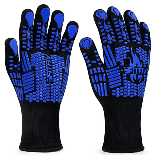 Practical BBQ Gloves 1472°F Heat Resistant with Silicone Grip Oven Mitts 2 Count Secure