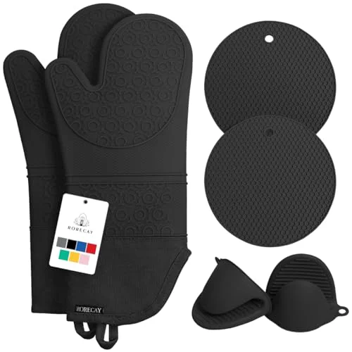 Natural Silicone Oven Mitts and Pot Holders Sets Durable