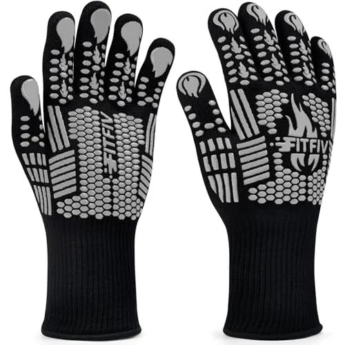 Comfortable BBQ Gloves 1472°F Heat Resistant with Silicone Grip Oven Mitts 2 Count Elegant