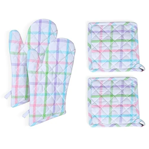 Organic 4 Piece Set 2 Oven Mitts 2 Potholders 4 Count Excellent