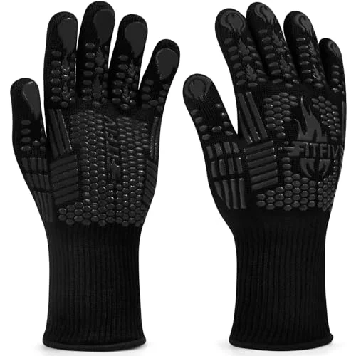 Solid BBQ Gloves 1472°F Heat Resistant with Silicone Grip Oven Mitts 2 Count First-Class