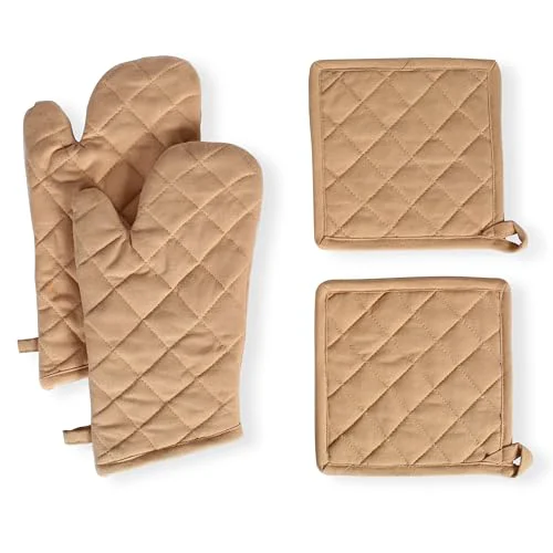 Safe Pot Holders and Oven Mitts Sets for Kitchen Heat Resistant 4 Count Convenient