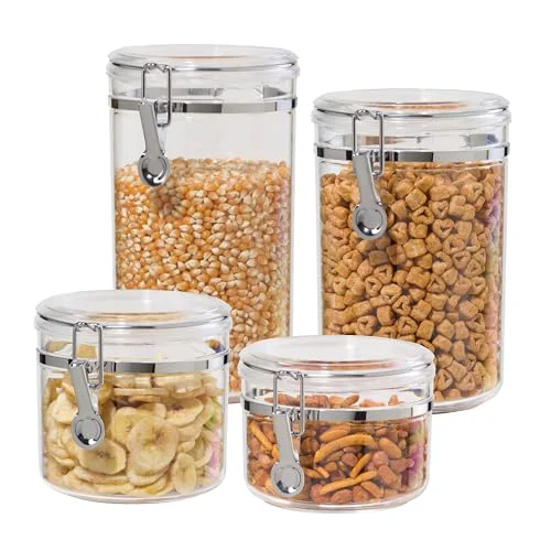 Responsible 4pc Clear Canister Set with Clamp Lids Airtight Containers in Sizes I for Kitchen Pantry Storage of Bulk Comfortable